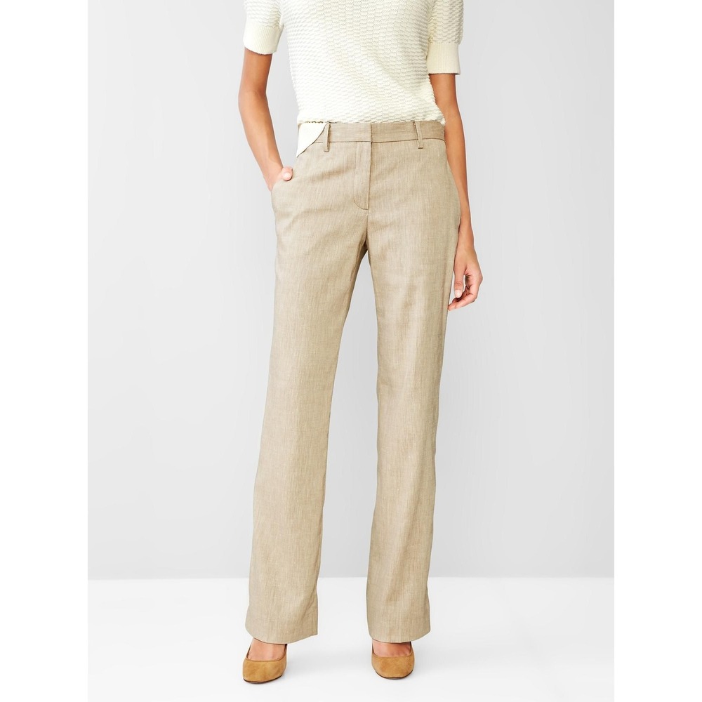 Gap Perfect Trouser Linen Blend Straight Leg Pants 12R NWT Oat Heather Preppy